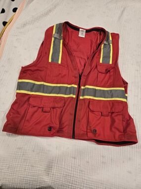 High-Visibility Red Safety Vest with Reflective Trim